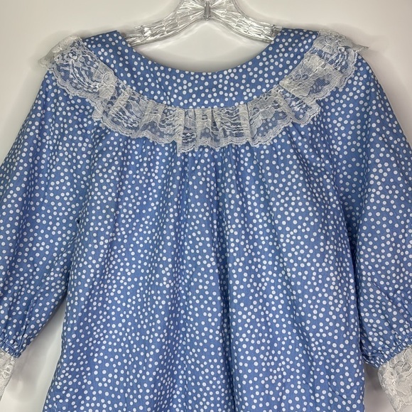 Vintage Pitchfork Brand Western Polka Dot Blue Lace Short Sleeve Shirt Medium - Picture 5 of 7